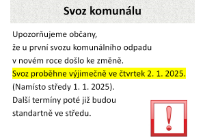 Změna termínu svozu komunálního odpadu